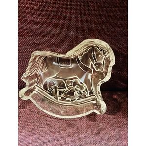 Mikasa Rocking Horse Candy Dish, Vintage Christmas Rocking Horse Clear Bowl